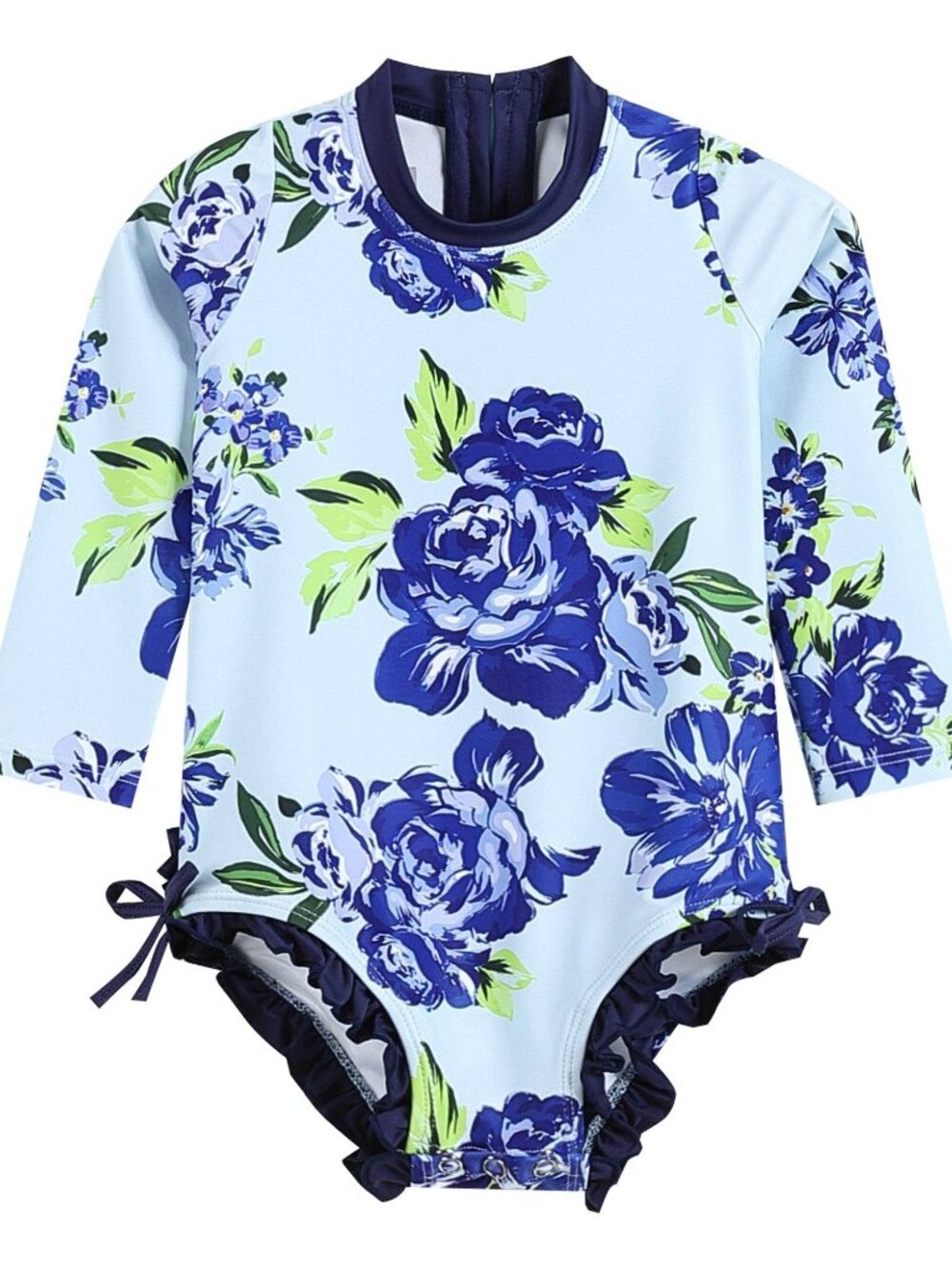 Blue Rose Long Sleeve Ruffle Swimsuit